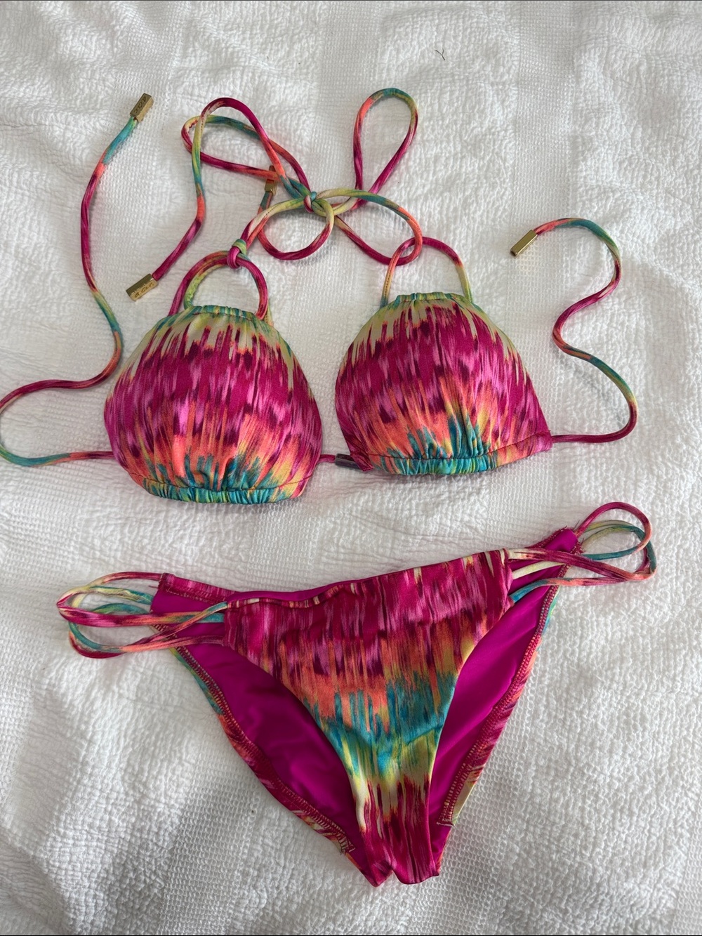 Vibrant Multicolor Tie-Dye Bikini Set - Pink, Teal & Orange